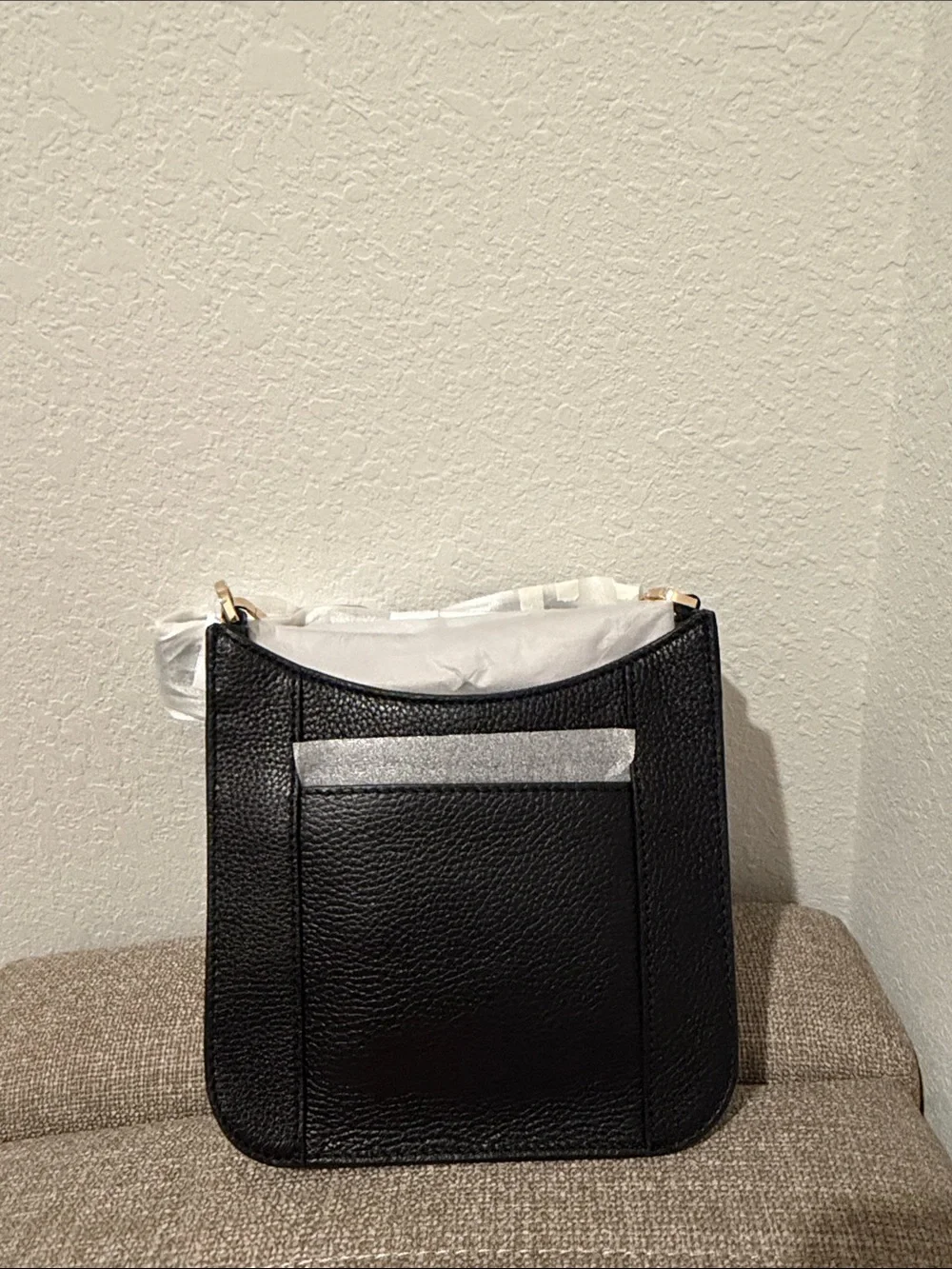 Michael Kors Black Pebbled Leather Shoulder Bag with Gold Hardware